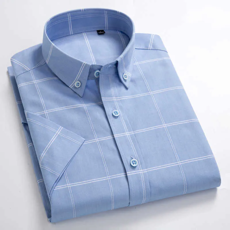 Na lato s ~ 8xl 100% bawełna oddychająca koszulka z krótkim rękawem męska slim fit casual fajne męskie koszulki kraty wielu kolorów 210721