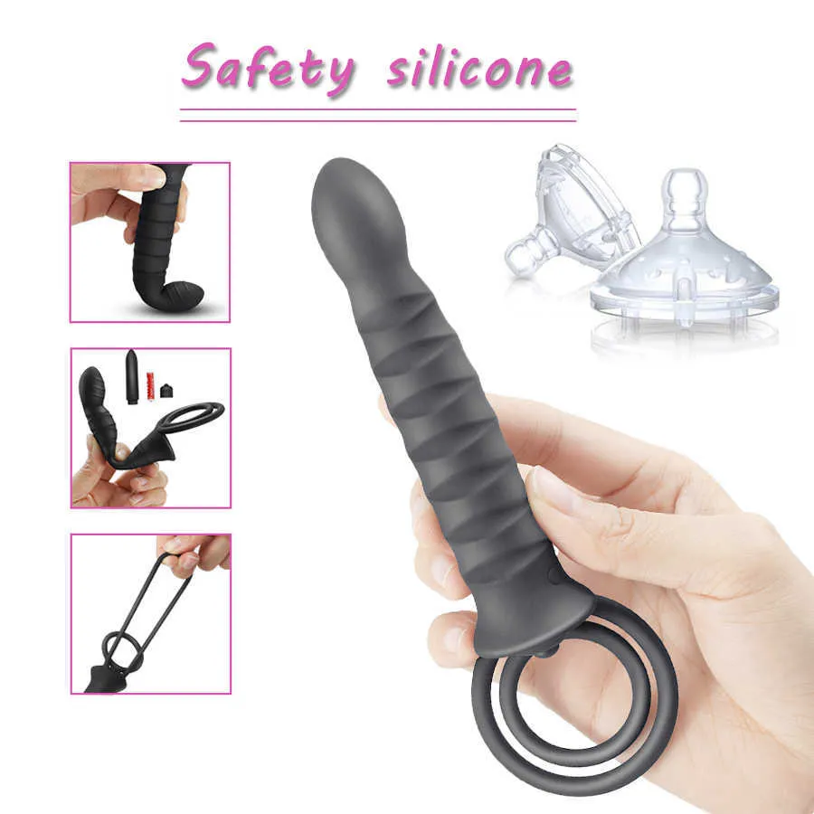 Vibratore Dildo a doppia penetrazione, vibratore a 10 modalità uomo Strap On Penis Vagina Plug Giocattoli adulti del sesso coppie 210618