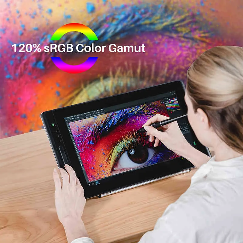 HUION KAMVAS PRO 16 Монитор чертежа 15,6 дюйма 120% SRGB цифровой графический планшетный планшетный дисплей с аккумулятором-стилусом