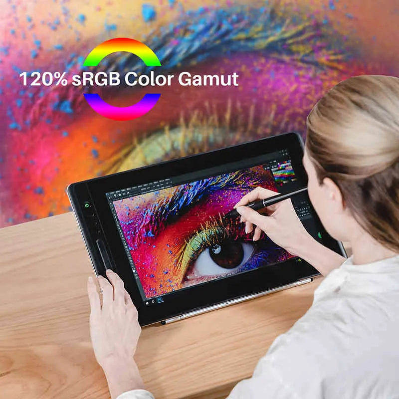 HUION KAMVAS PRO 16 رصد الرسم 15.6 بوصة 120٪ SRGB Digital Graphic Tablet Pen عرض مع البطارية
