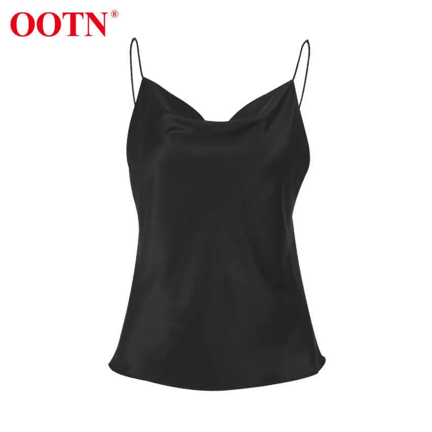 OOTN Elegante Frühling Satin Schwarz Cami Top Frauen Beige Seide Spaghetti Strap Camis Damen Solide Drapierte Ärmellose Sommer Camisole 210623