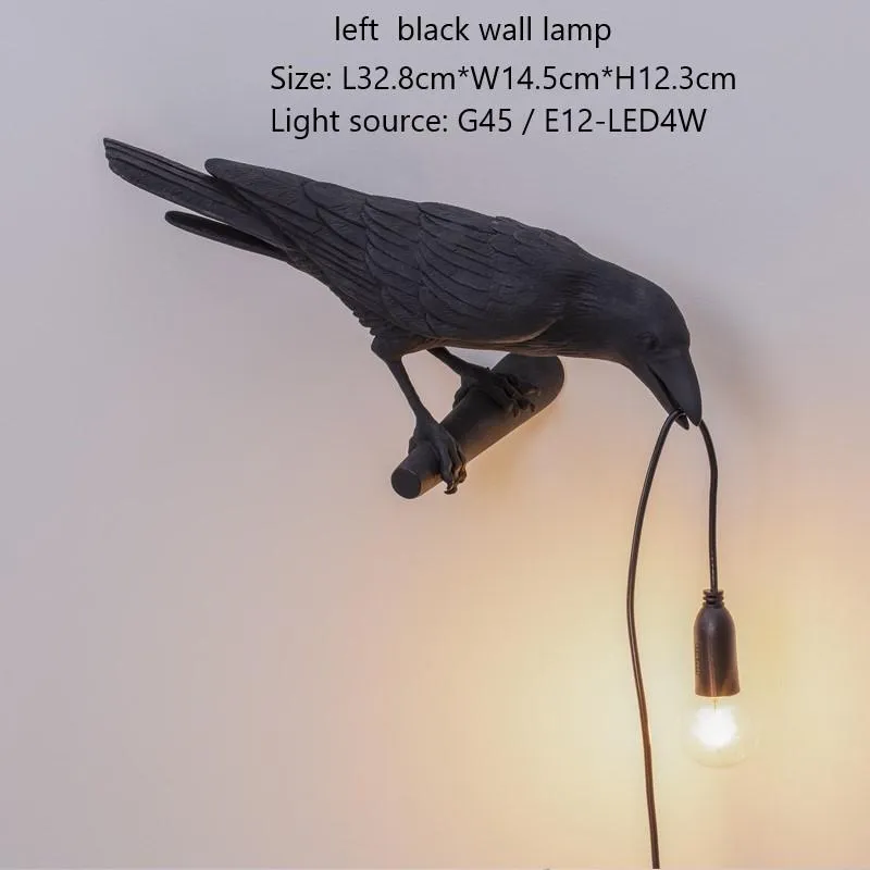 벽 램프 이탈리아 조류 램프 주도 동물 까마귀 가구 가벼운 스콘 거실 침실 침대 옆 홈 데코 장식 월 347V
