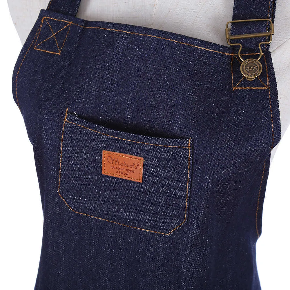 Denim Şef Önlük Erkekler Için Unisex Pişirme Mutfak BARBEKÜ Izgara Kadın Çalışma Mağazası Sunucu Bib Jean Smocks Ayarlanabilir 210629