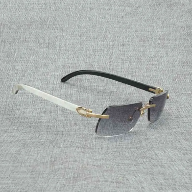 2024 En İyi Tasarımcılar Erkekler Lüks Tasarımcı Kadın Güneş Gözlüğü Vintage Square Ahşap Erkek Doğal Bufalo Boynuz Açık Rimless Stil Küçük Lens Gölgeleri Beyaz Siyah Tapınaklar