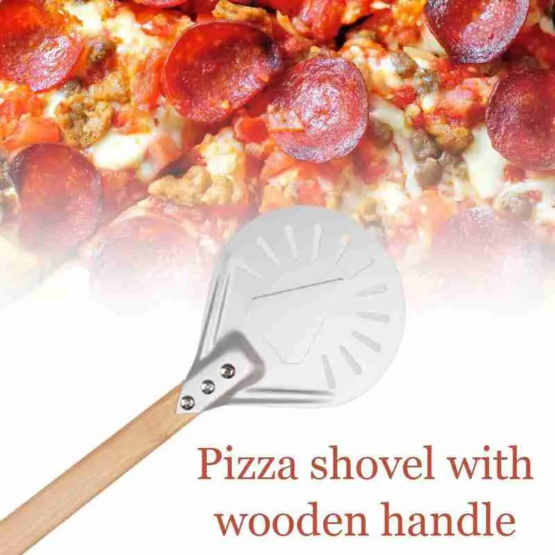 7 8 9 Inch Perforated Pizza Rotate Peel Shovel Aluminum Wood Handle Paddle Short Tool Non Slip