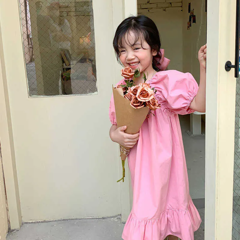 Sommer Mädchen Kleid Koreanische Stil Süße Lotus Blatt Strand Dame Baby Kinder Kleidung Kinder Kleidung 210625