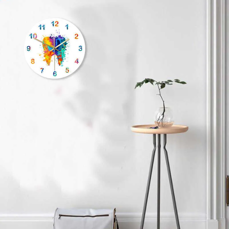 Watercolour Tooth Painting Print Wall Clock Clinic Wall Art Non Ticking Wall Watch Orthodontist Dentist H09221271394