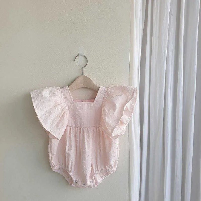 Корейский стиль летний девочка боди розовый белый точка комбинезон рожден милая детская одежда E7597 210610