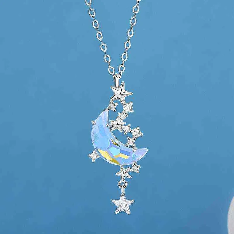 Collier chaîne étoile lune pierre de lune pour femme, bijoux romantiques, cadeau d'anniversaire, de saint-valentin, nouveau G1206, 2021