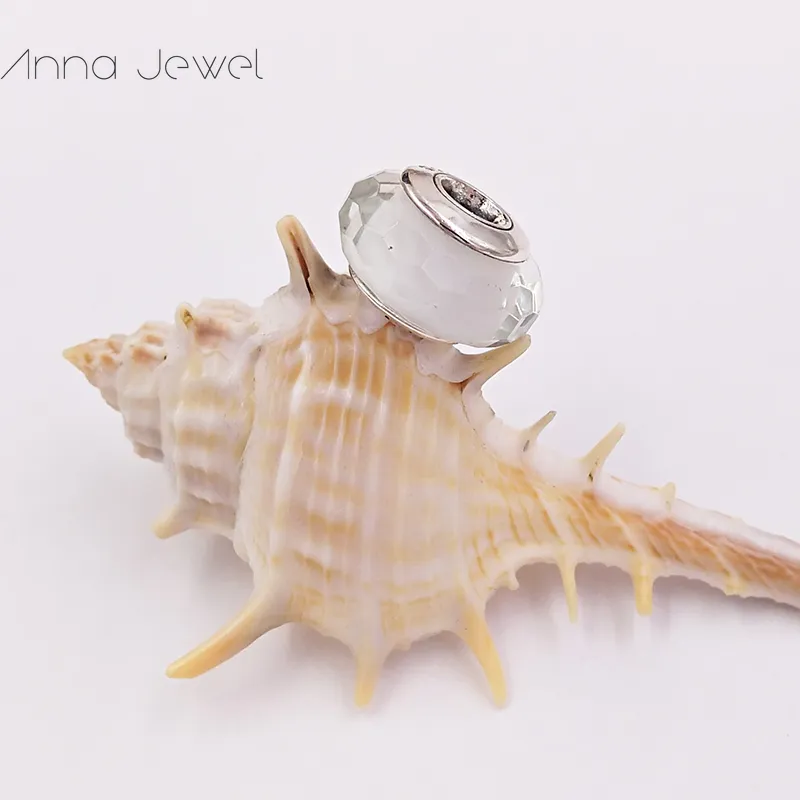 DIY Charm Armband Smycken Pandora Murano Spacer för armband gör Bangle White Faceted Design Spacer Pärla för Kvinnor Män Födelsedaggåvor Bröllopsfest 791070