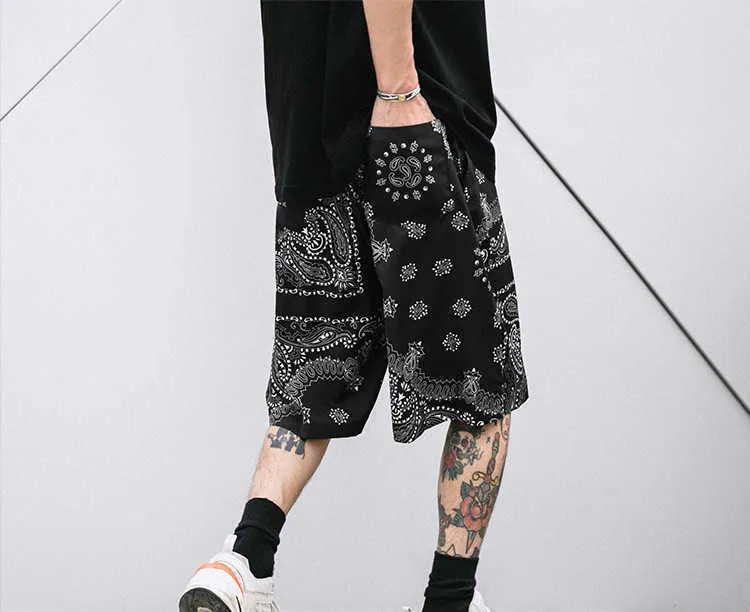 Mode rétro japonais Shorts hommes vêtements décontractés marée marque Skateboard rue hommes Shorts hip-hop cajou imprimé Shorts X0705