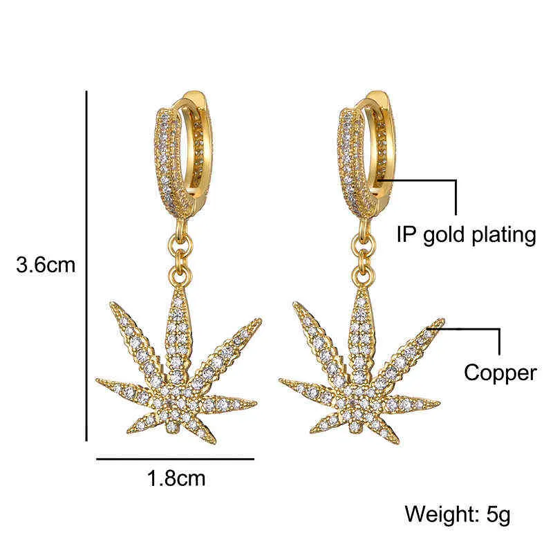 Hip Hop Iced Zircon Earring Gold Color Micro Paved AAA+ Bling CZ Stone Earrings For Men Jewelry 2106244273292