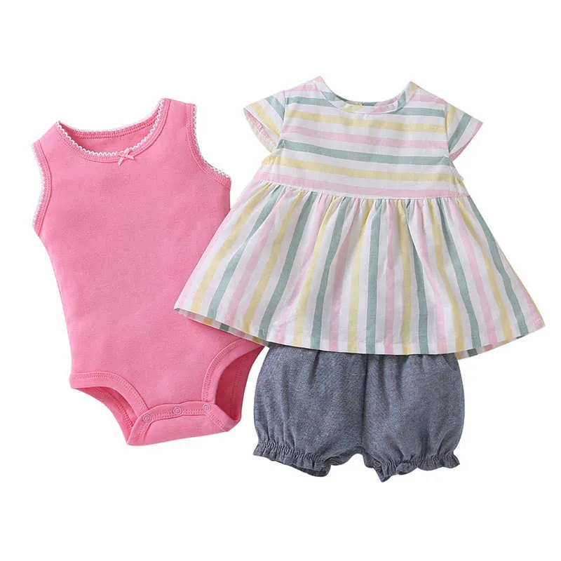 Spädbarn baby flicka kläder set sommar mjuk bomull född topsbodysuits shorts baby kostymer ropa de bebe 2108161232725