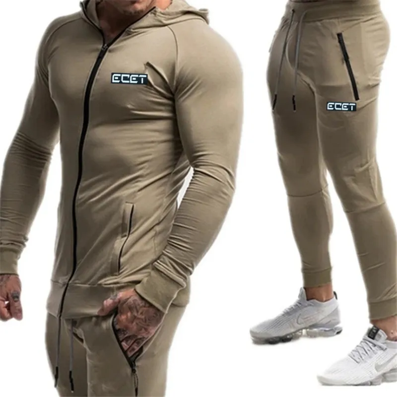 2020 hommes sport costume marque vêtements survêtement fermeture éclair ensembles sweat Muscle sweats à capuche + pantalons ensembles gymnases course