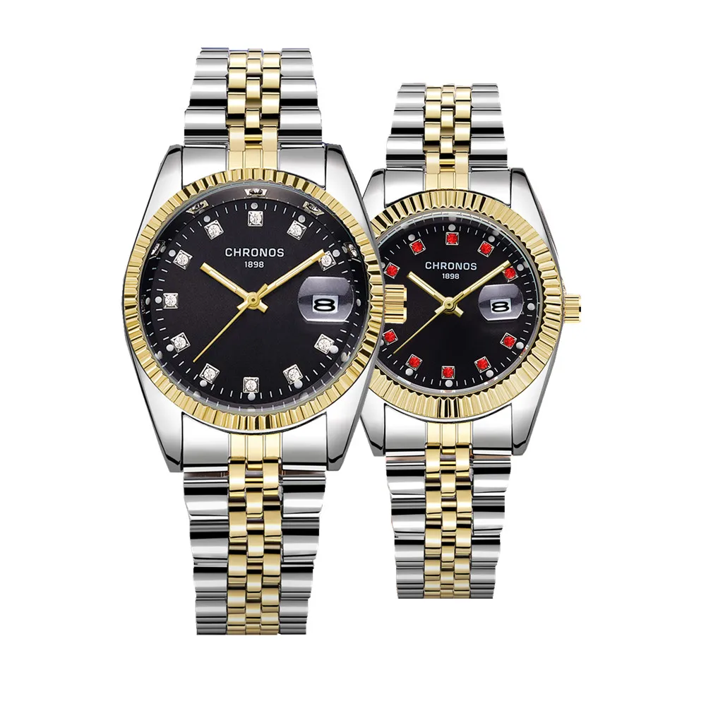 Couple montres paire hommes et femmes montre-bracelet Relogio Feminino horloge à Quartz doré