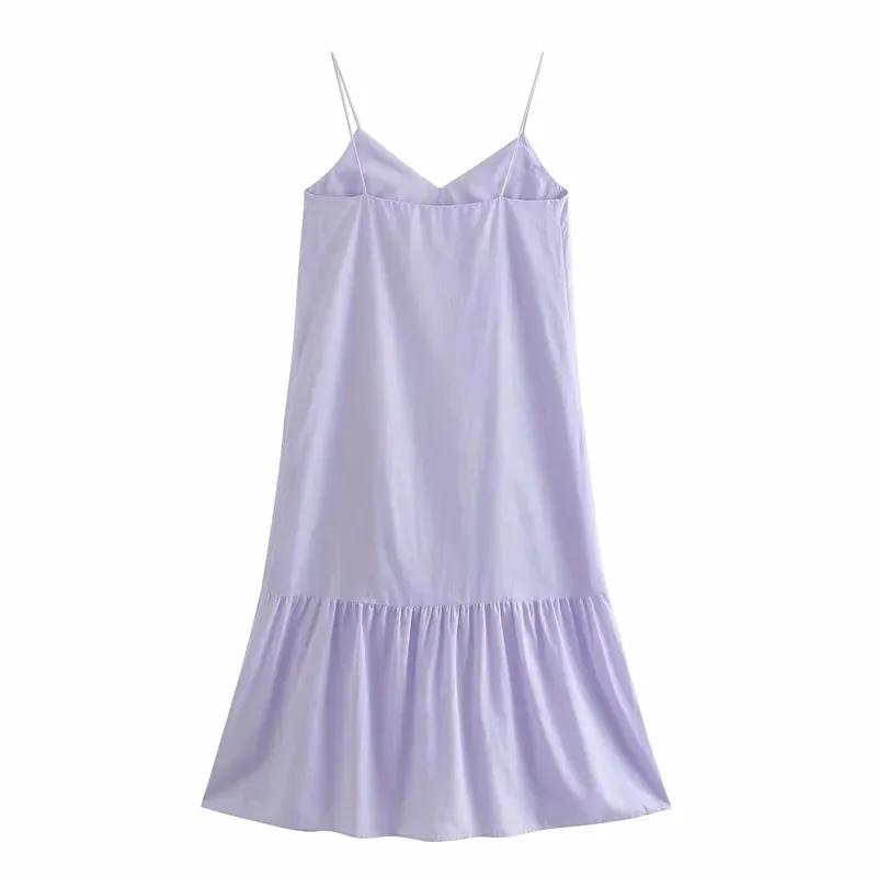 Robe femme violet slip long été es femmes volants dos nu sangle midi sans manches décontracté sexy es 210519