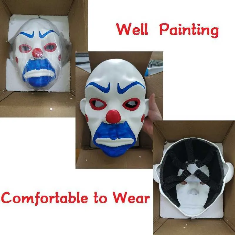 Högklassig harts Joker Bank Robber Mask Clown Dark Knight Prop Masquerade Party Harts Masks On X0803315W