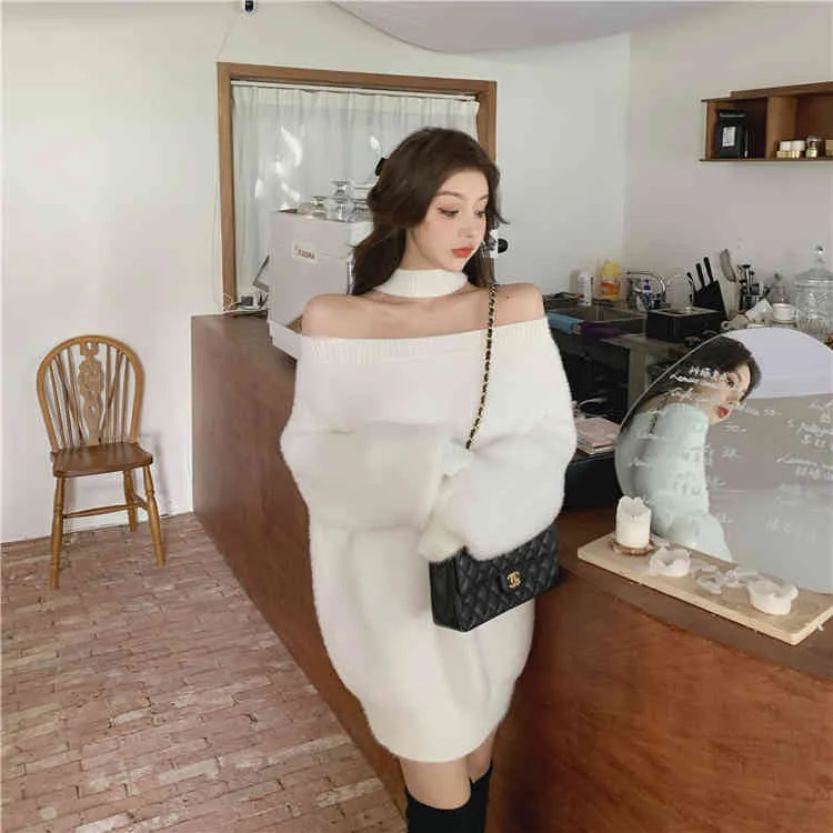 Корейский стиль вязаные свитера женские свободные мягкие теплые свитер и пуловеры женские джемперы с плечами R99455 210423