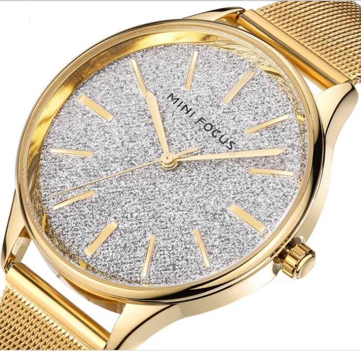 Luksusowa marka mini fokus błyszczące damskie Watch Watch Japan Quartz Ruch Ruch Stal nierdzewna opaska z siatki 0044l zegarki damskie zużycie odpornego 305n