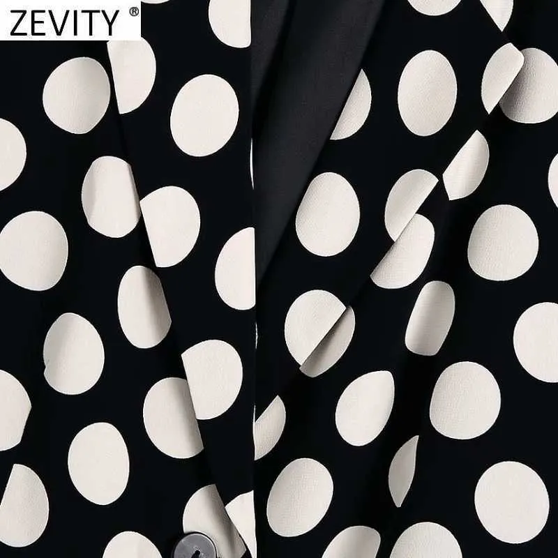 Zevity Women Vintage Polkaドットプリントブレザーコートロングスリーブノッチカラー女性アウターシックスーツVeste CT750 210930