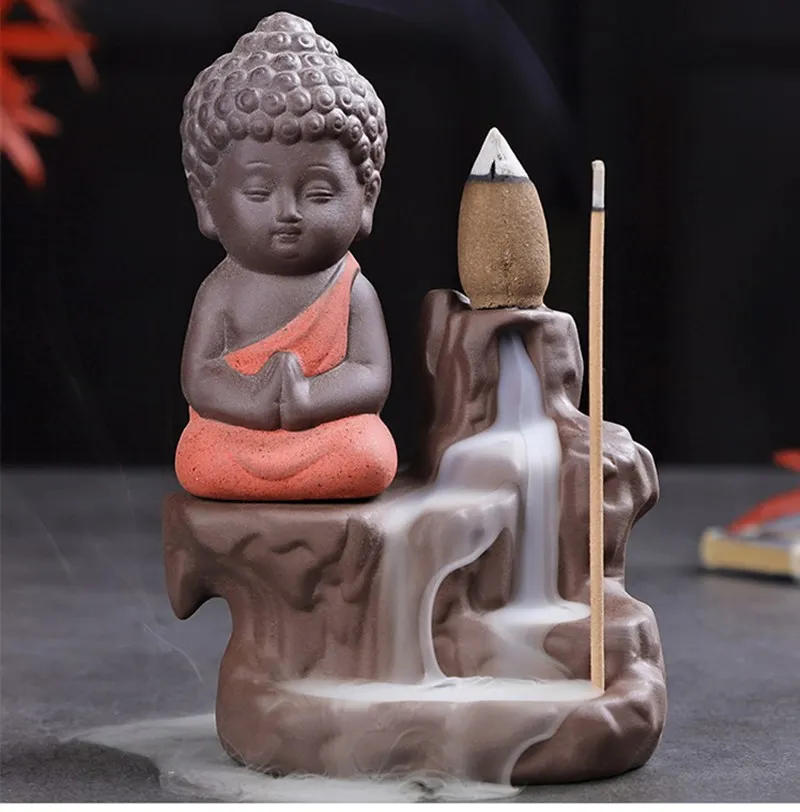 Little Monk Waterfall Porta incenso Home Office Teahouse Decor Buddha Backflow Bruciatore di incenso