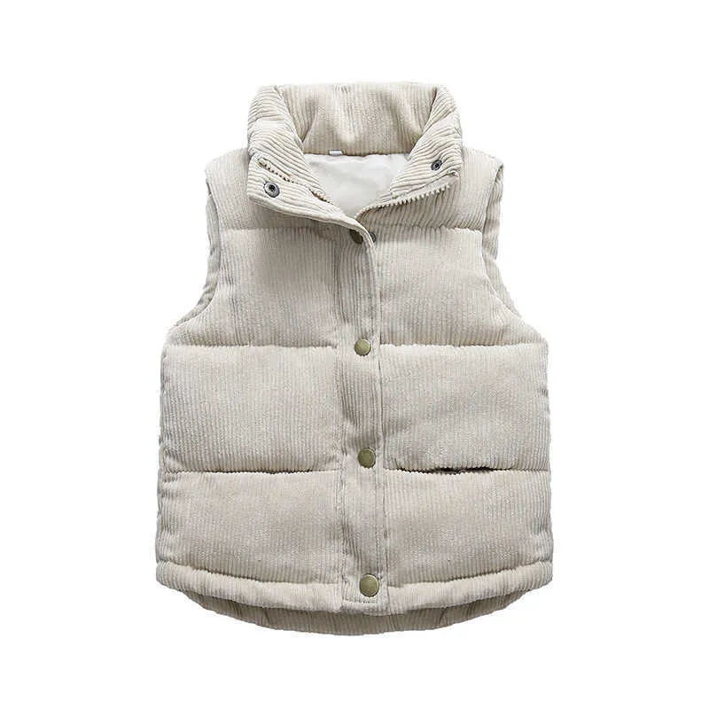 秋の男の子の女の子の高品質のコーデュロイベスト冬の暖かい厚いウイストコートの上着の子供たちのジャケット10代の子供たちの綿の服211011