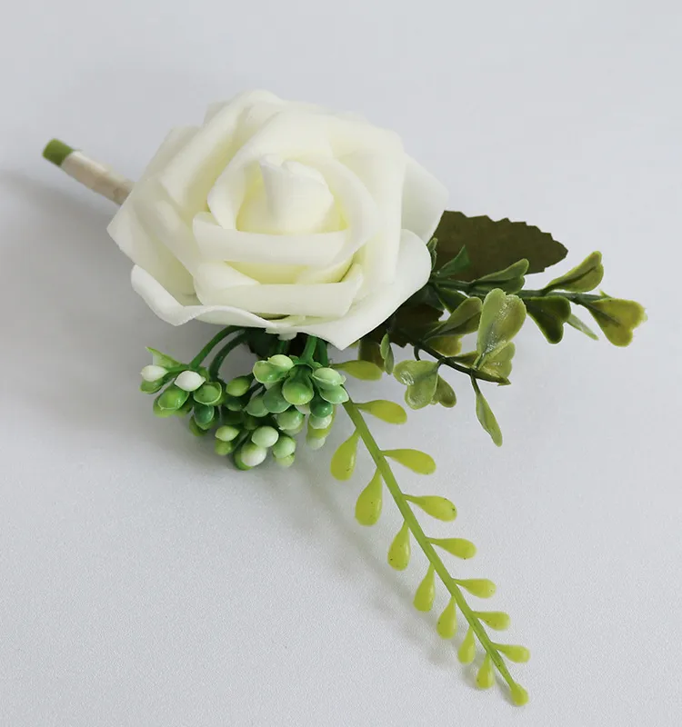 Wedding PE Rose Brooch Artificial Decorative Flowers Corsage Bride and Groom Boutonniere