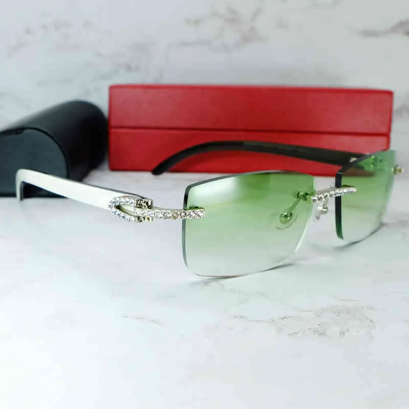2022 lunettes de soleil hommes luxe Carter cubique Zircon corne de buffle lunettes de soleil jantes strass glacé buffs femmes Shad lunettes