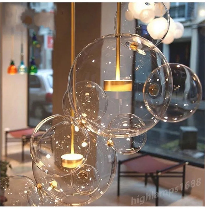 Скандинавские светодиодные подвесные светильники Постмодернистский стеклянный пузырьковый шар Подвесной светильник для столовой Гостиная Кафе-бар Декор Дизайнер Hanglamp235R