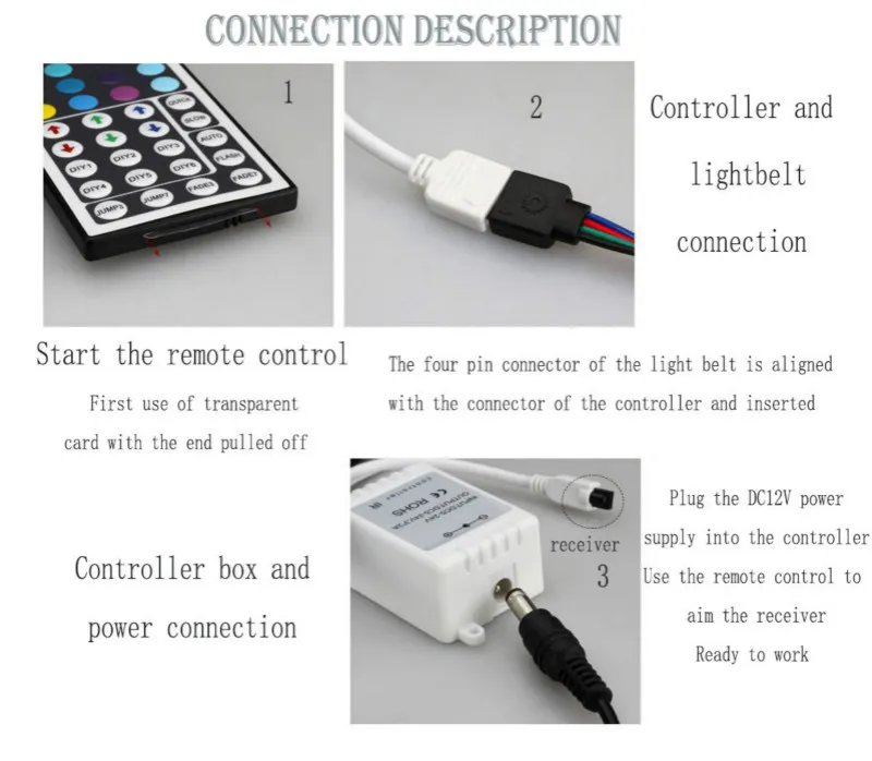 30 LEDS M SMD5050 RGB LED Strips Light Remote Controller 44Keys IP20 IP65 12V Holiday Lighting245S