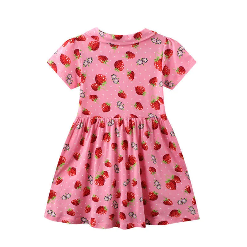 Jumping Meters Sommer-Prinzessin-Mädchen-Kleider mit Erdbeer-Print-Kragen, Mode-Party, Geburtstag, Baby 210529
