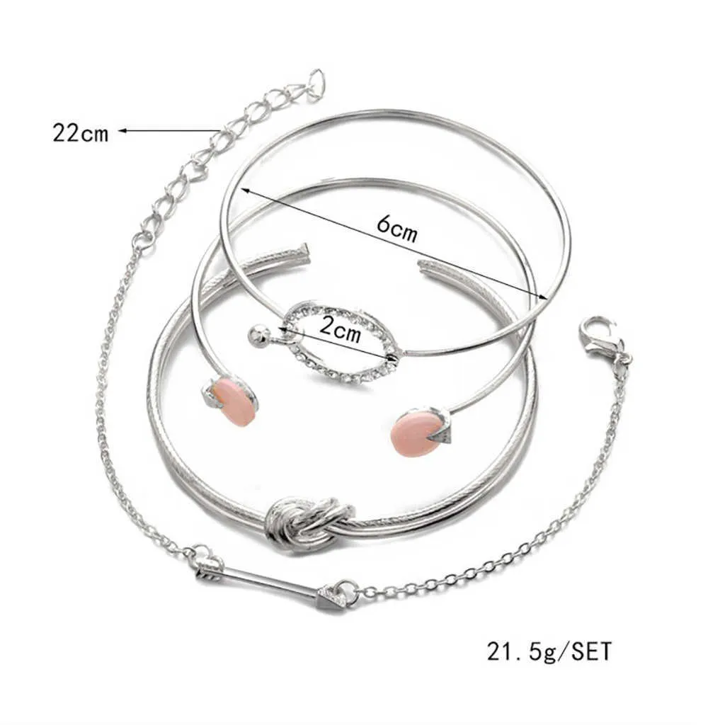 4 uppsättningar enkel kvinnlig personlighet knuten ring cirkeluppsättning armband lyx smycken för kvinnor 2021 vintage kvinnors armband # y5 q0719