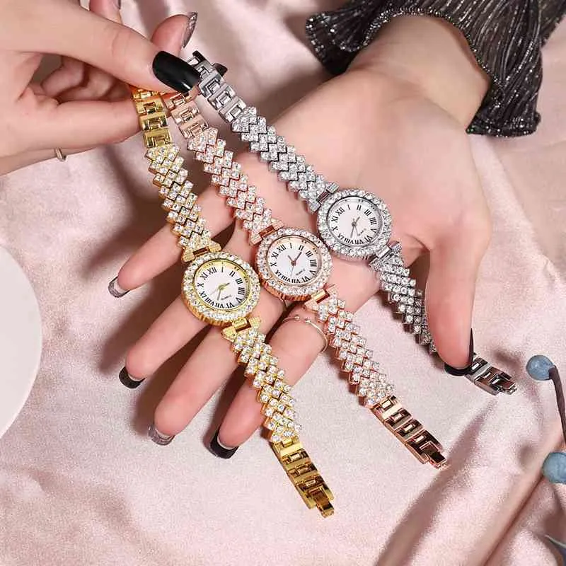 Nouveau stock! ! Femmes Bracelet montres en acier ceinture amour strass Quartz poignet de luxe mode pour les femmes