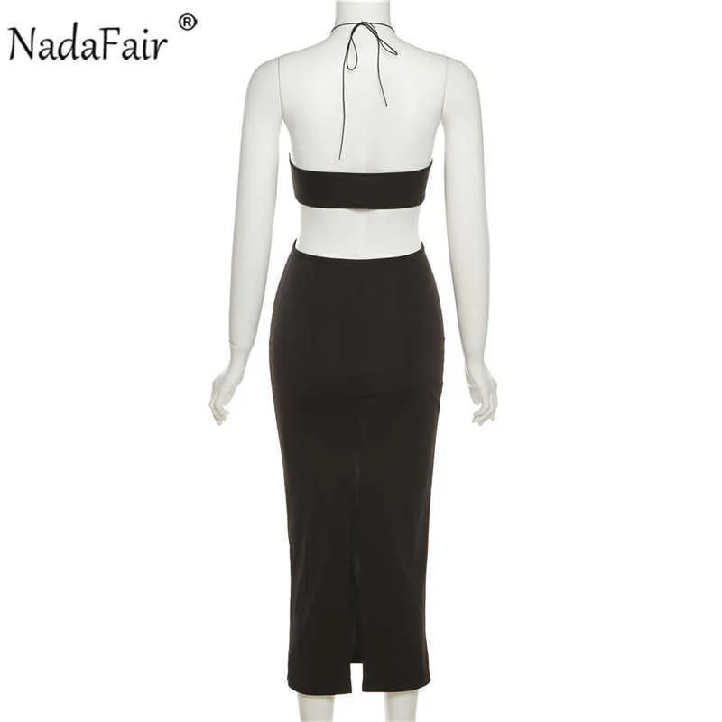 Nadahair halter nacke sexig sommar klänning midja cut out club outfits 2021 kvinnor boddycon backless vit svart party maxi klänningar y1006