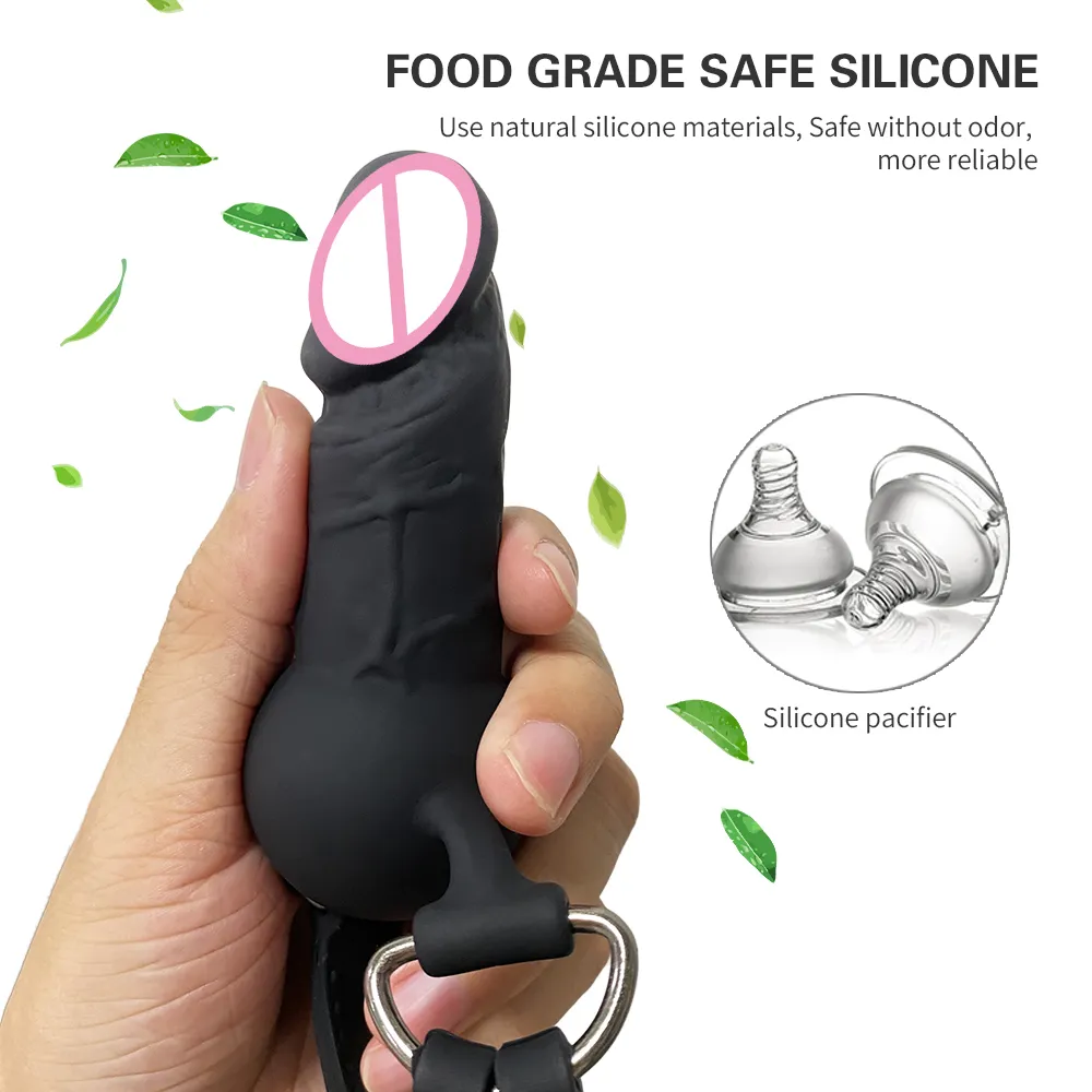 Massage Dildo Gag Adjustable Silicone Lockable Ball for BDSM Games Penis Mouth Gag SM Cock Adult Sex Toys Harness Bondage Restrain2047051