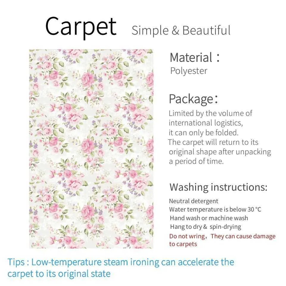 Nordic Fresh Pink Rose Pattern White Rug For Girl Room Bedroom Bedside Mat Antislip Carpet Kitchen Floor Bathroom Decor 210626