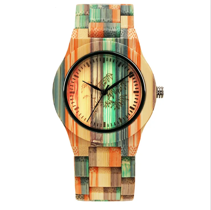 シフェンメイはカラフルな竹のファッショナブルな雰囲気の絶妙なガラス時計自然生態繊細なバックルシンプルなクォーツ手首2879