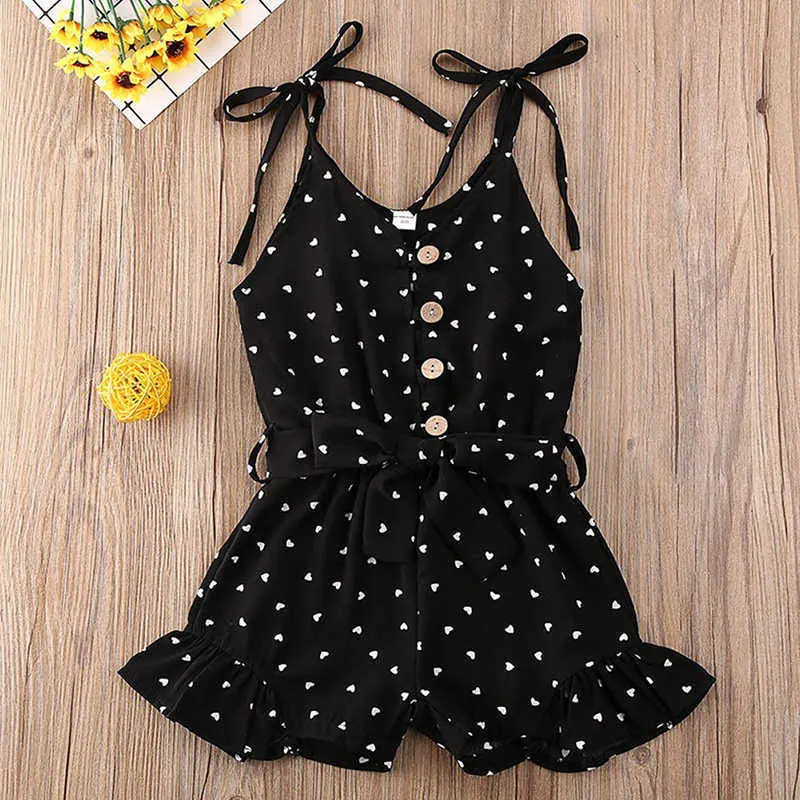 Toddler Baby Girl Clothes Summer Love Peach Heart Print Rem Romper Jumpsuit Outfit Bomull 210611