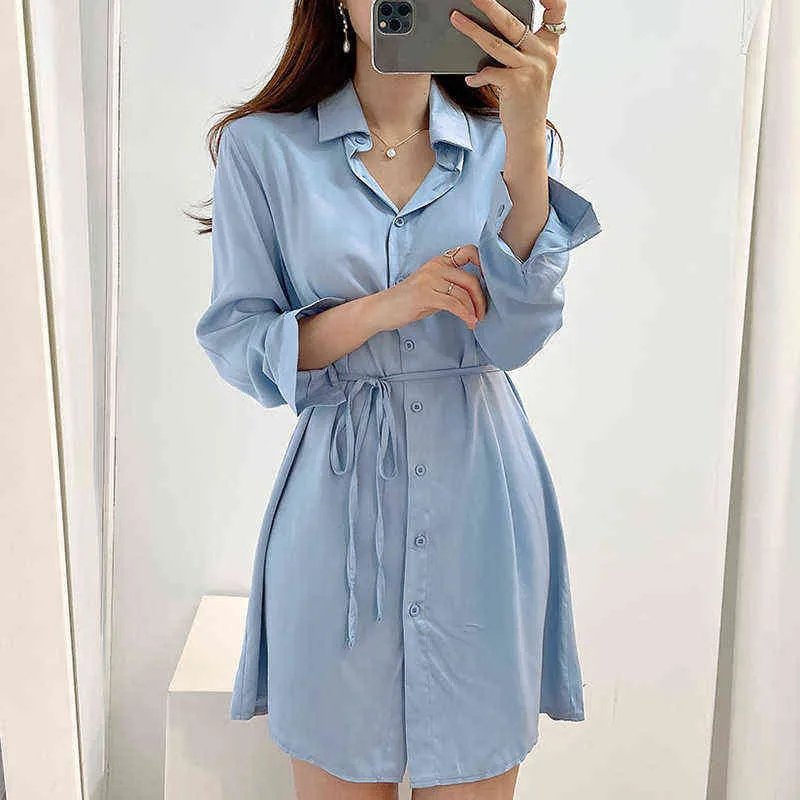 ONALIPPA Women Sets Autumn Korean Temperament Style Lapel Tie Long-Sleeved Shirt High-Waist Side Pleated Suspender Dress 211106