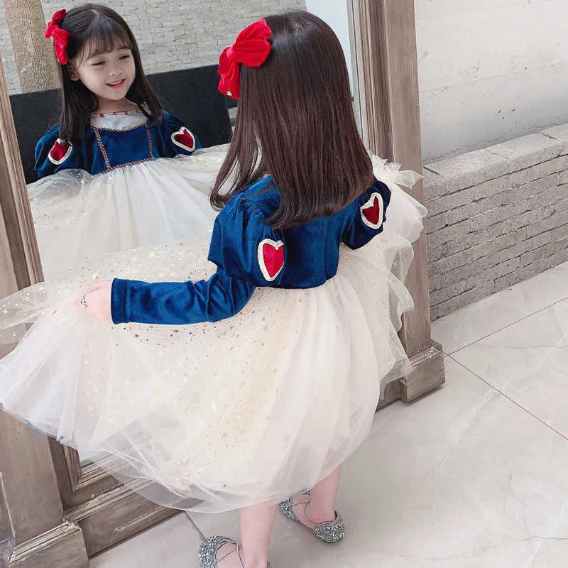 Girls Gold Velvet Princess Dresses For Year Autumn Children'S Costumes Winter Long-Sleeve Christmas 210625