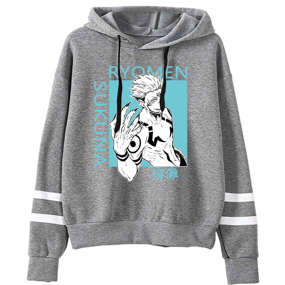 Heren Hoodies Jujutsu Kaisen Dames Truien Hoodies Sweatshirts Sukuna Print Anime Hoody Streetwear Gestreepte Tops Y0319