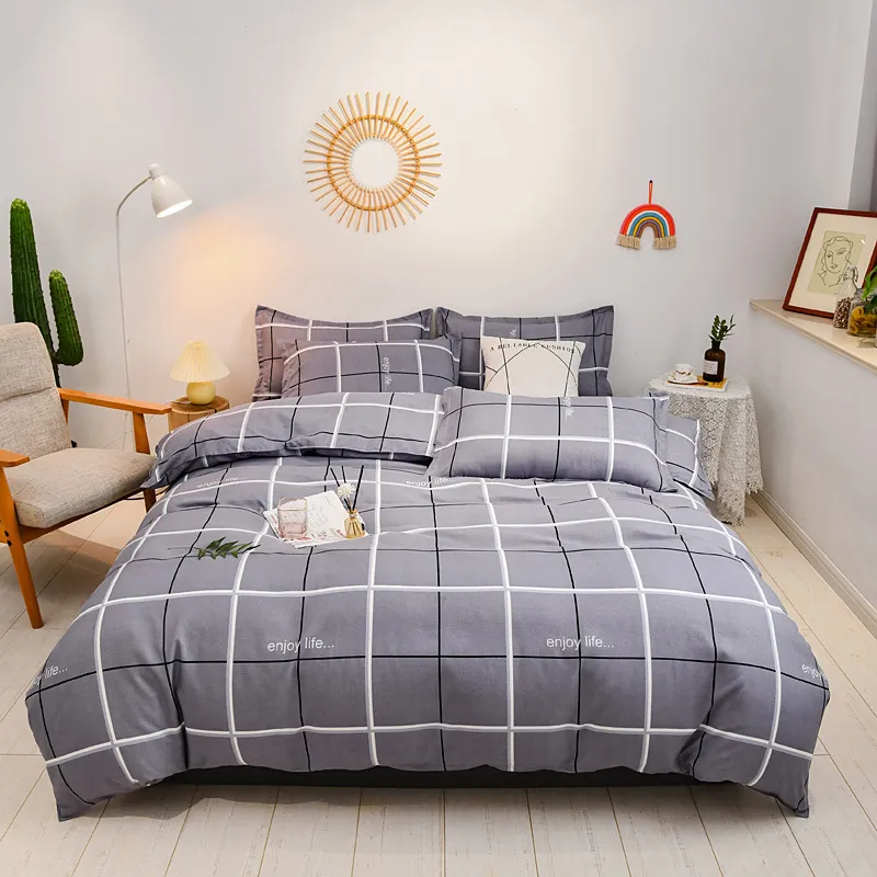 Four-piece Duvet Cover Thickened Cotton Sanded Simple Bedding Small Fresh Bed Quilt Covers