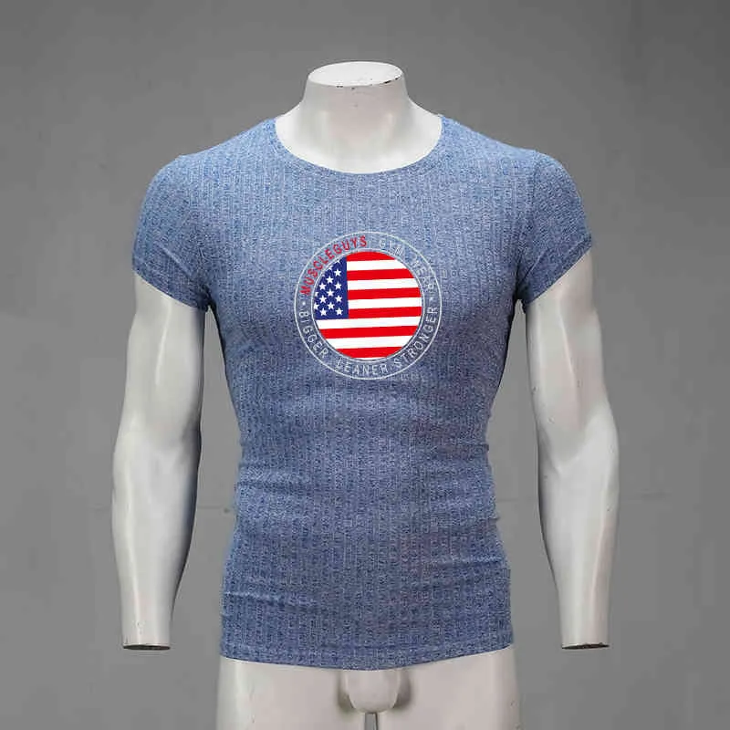 Camiseta de punto Muscleguys, camiseta de Fitness para hombre, ropa de marca de moda de verano de manga corta para hombre, camiseta de gimnasio para hombre 210421