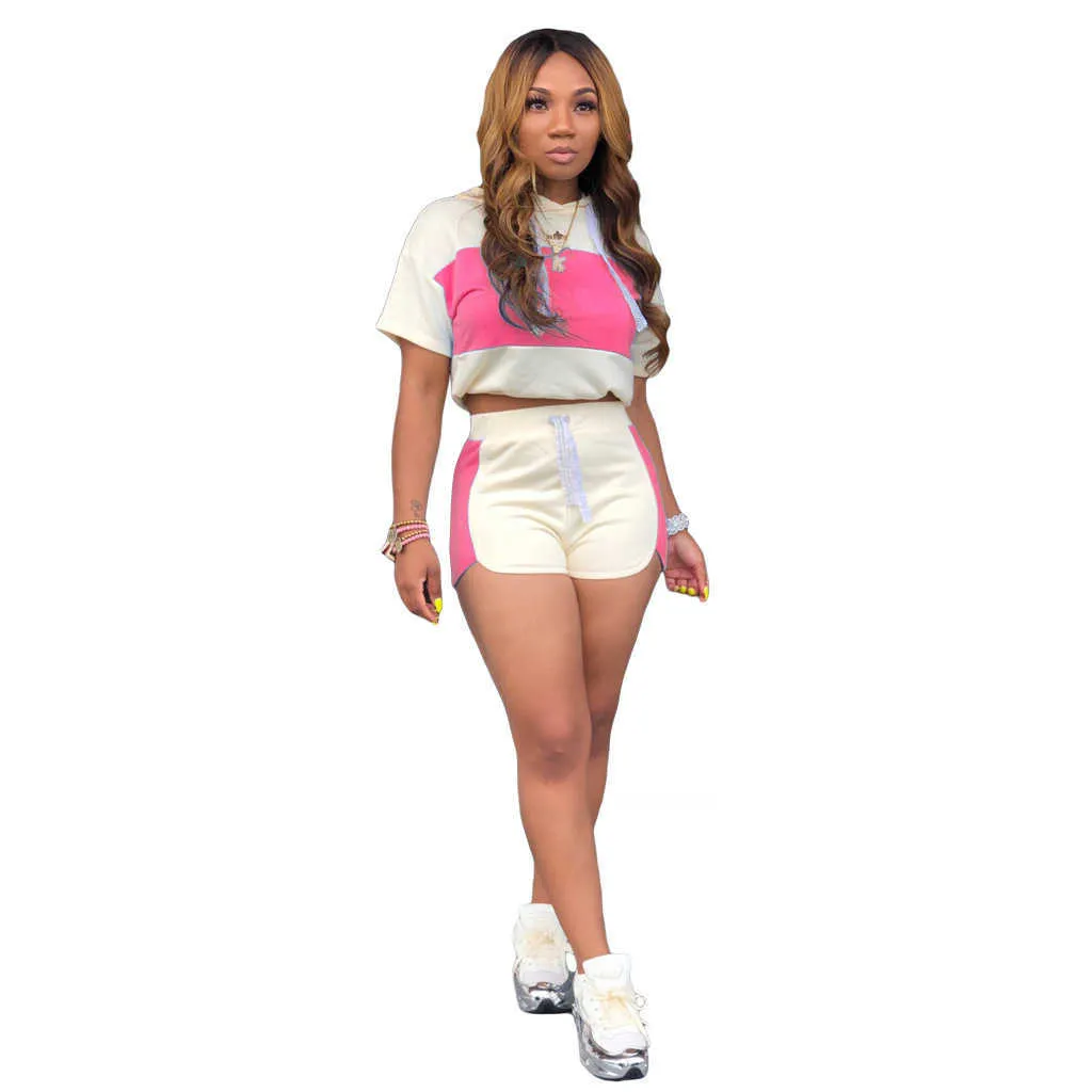 Женские спортивные костюмы Лето 2 куска моды сплайсинг повседневной шорты с капюшоном Set йога брюки наряды Дизайнерские буквы печати.