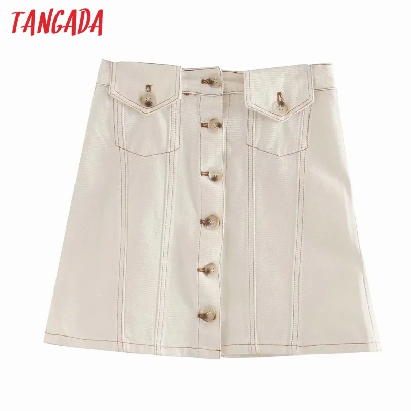 Faldas blancas de mezclilla de verano para Mujer Faldas Mujer botones estilo francés Mini falda femenina 6P17 210416