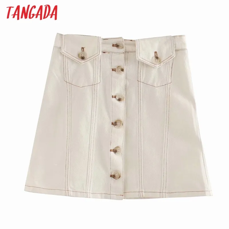 Femmes été Denim blanc jupes Faldas Mujer boutons Style français femme Mini jupe 6P17 210416