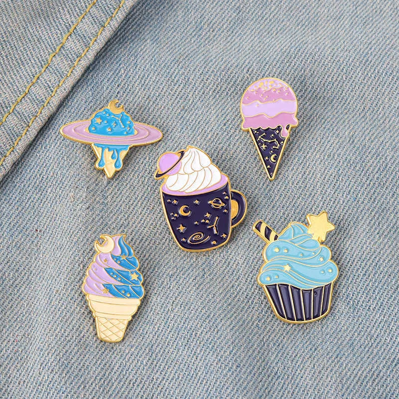 Cute ice cream cup alloy Brooch creative cartoon cone shape baking paint pin clothing accessories