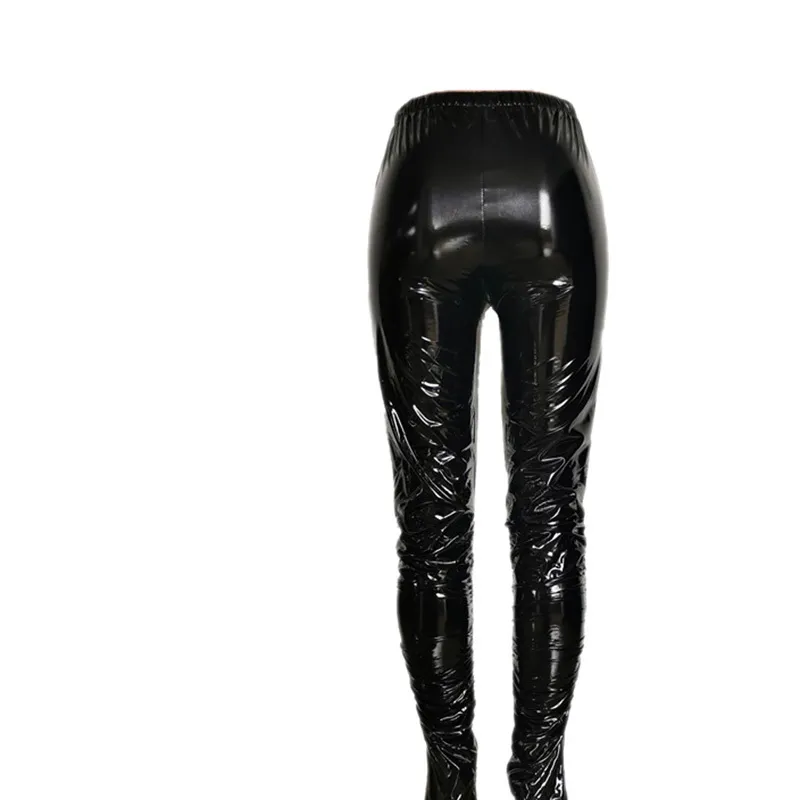 Women Pencil Pants Skinny PU Leather Shiny Slim Fit Casual Sale Solid Elastic High Waist Basic Fashion Trousers 210522