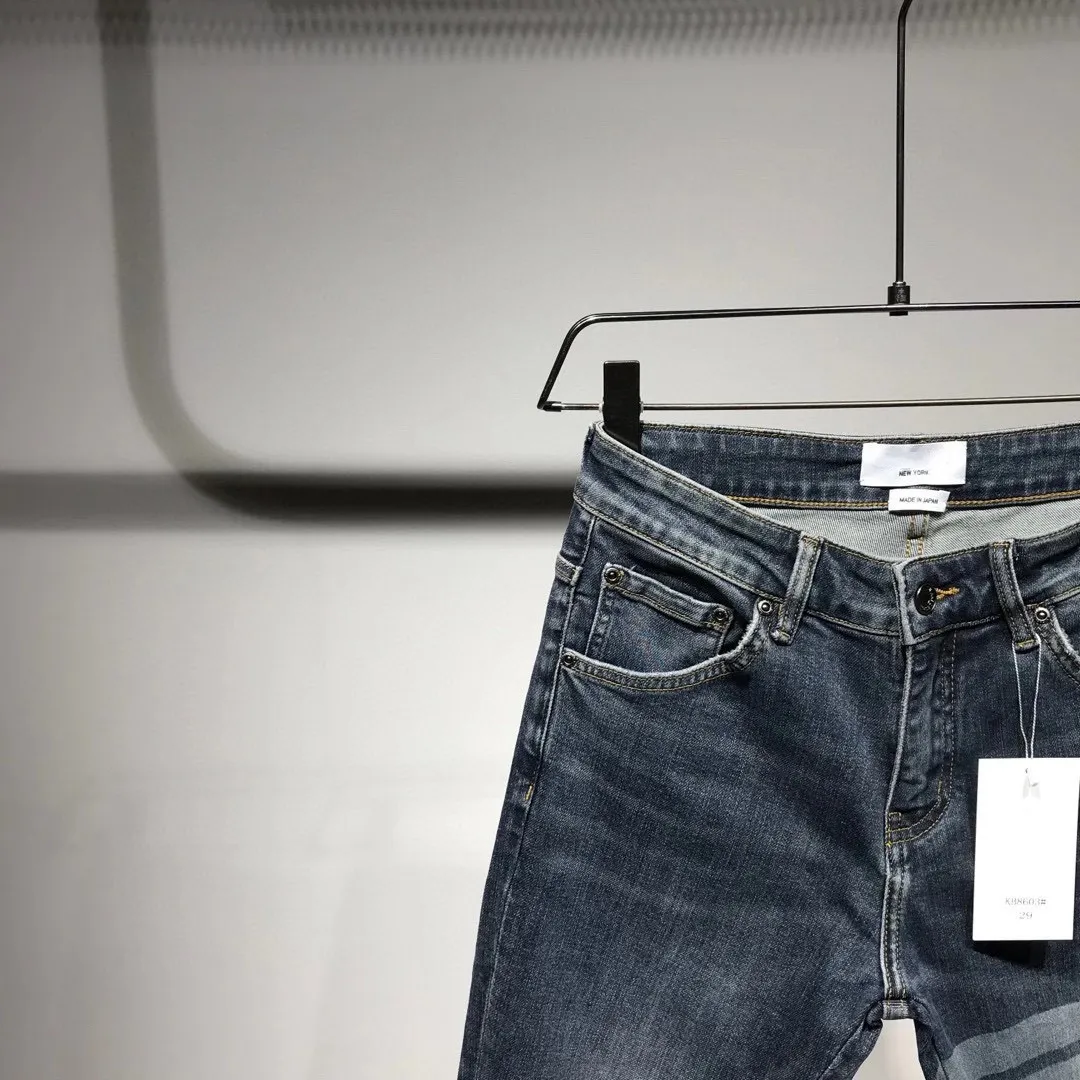 Herr jeans europeiska nya tryck klassiska fyra-bar randiga stretch slim-fit byxor denim byxor