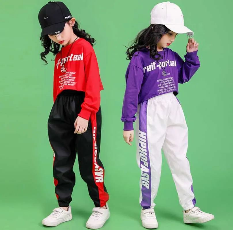 Pour 8 10 12 14 16 18 Ans Ensemble De Vêtements Pour Filles Adolescentes Sweat Shirt Court Jogger Pantalon Hip Hop Vêtements Costumes De Danse Jazz X0902